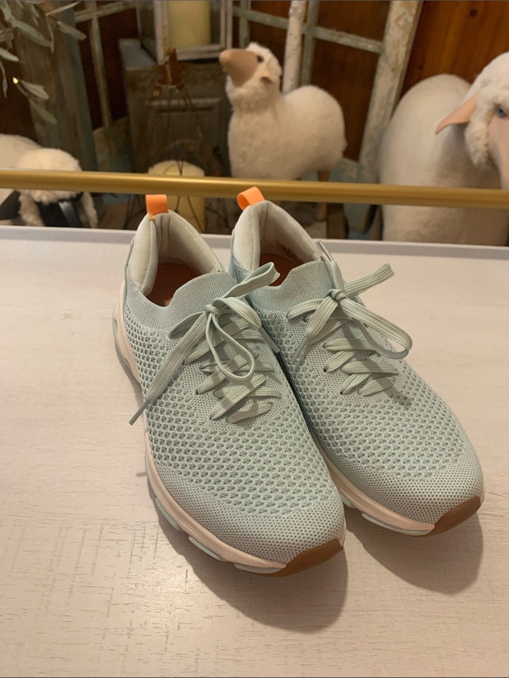 Ryka Mint Knit Athletic Sneakers with Peach Pull Tabs